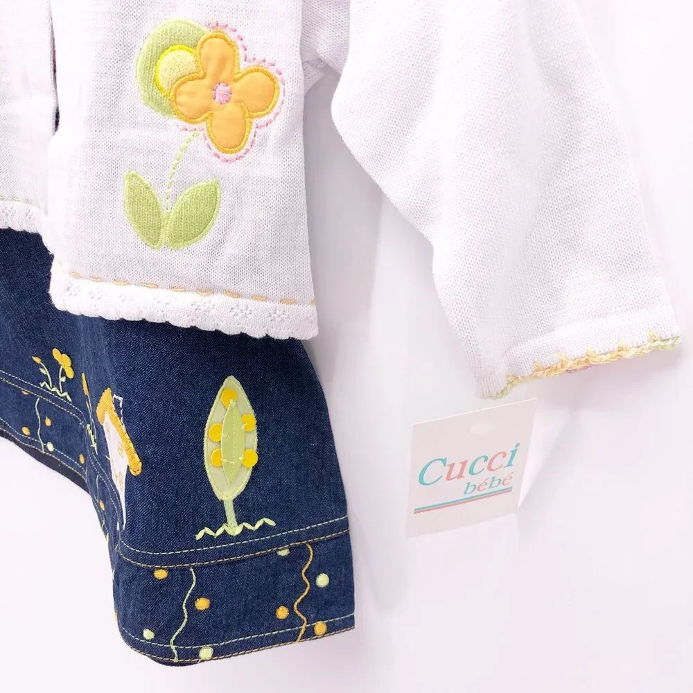 NWT 12 Mo Cucci Bebe Jumper‎ Overall Dress w Sweater Applique Embroidery Crochet